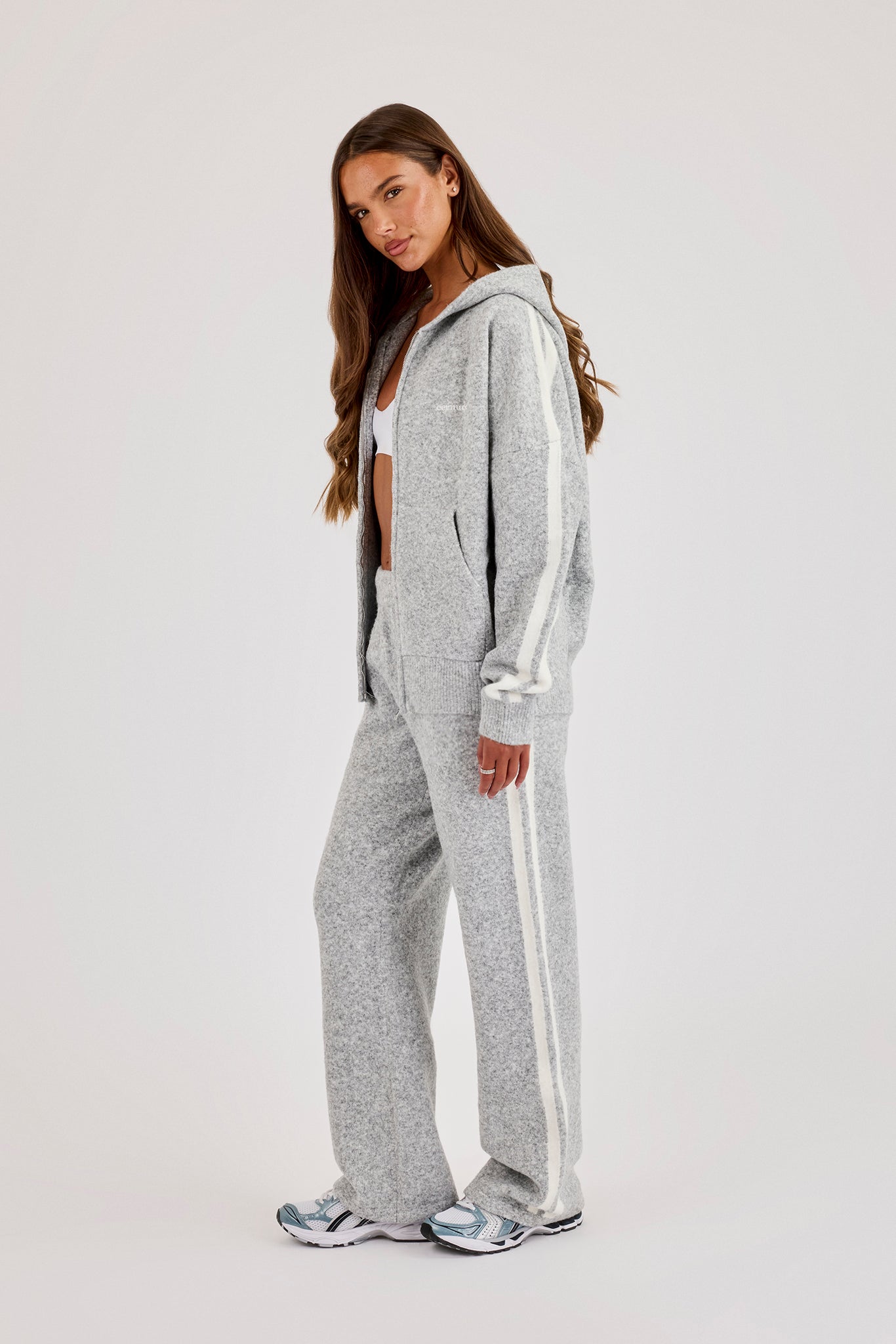 Knitted Stripe Wide Leg Jogger - Grey