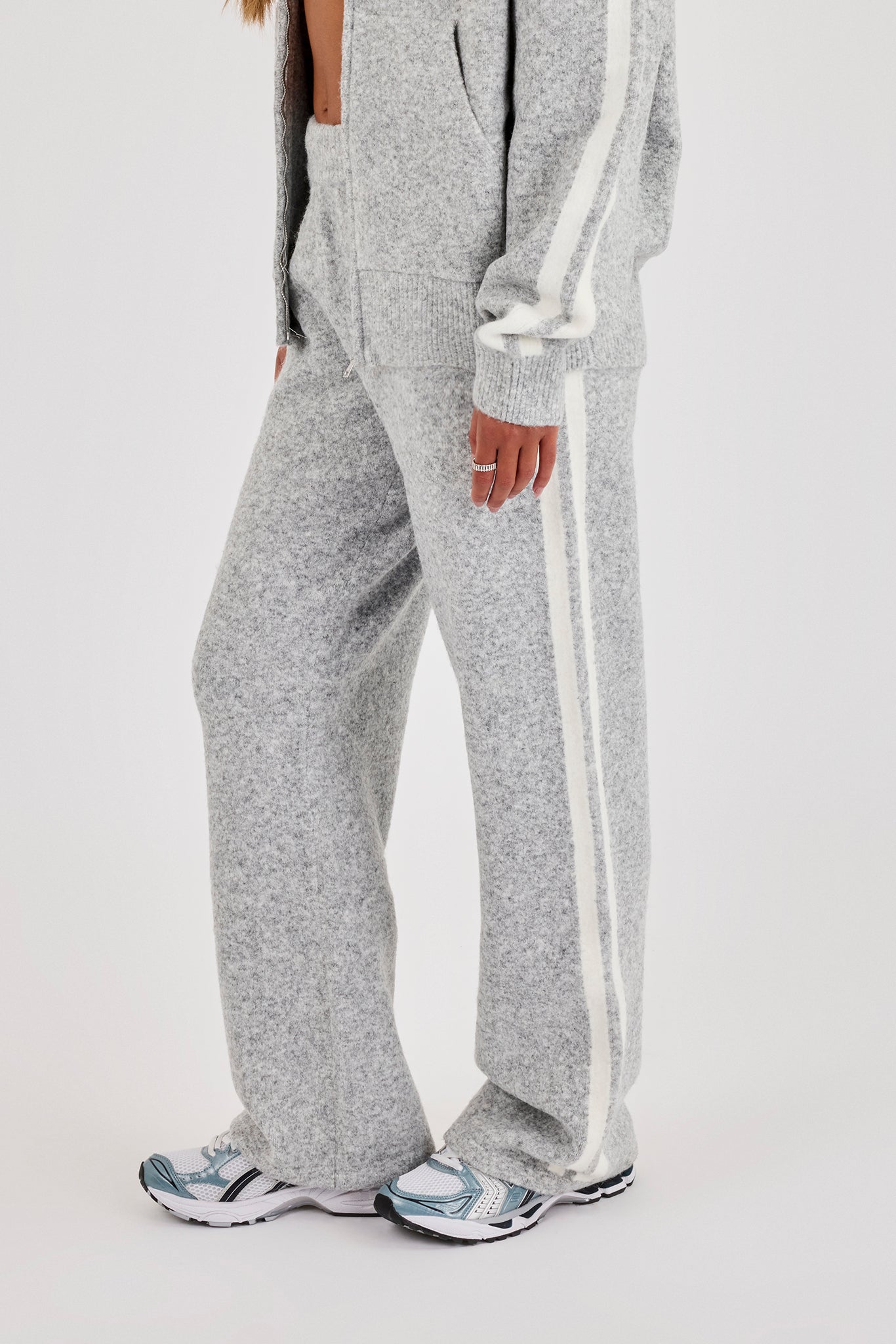 Knitted Stripe Wide Leg Jogger - Grey