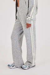 Knitted Stripe Wide Leg Jogger - Grey