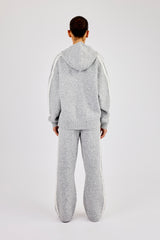 Oversized Knitted Stripe Zip Through & Wide Leg Jogger - Grey