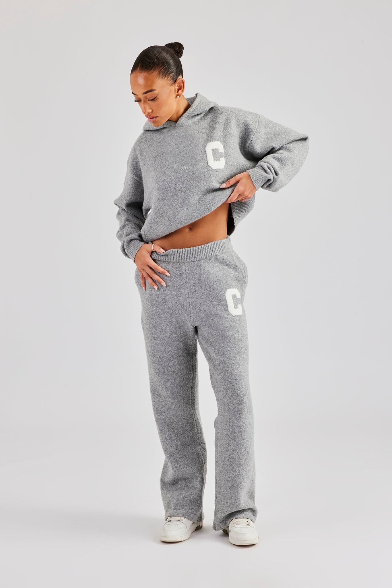 C Knitted Hooded Tracksuit - Grey