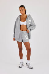 Hooded Zip Through Knitted Hoodie & Short - Grey
