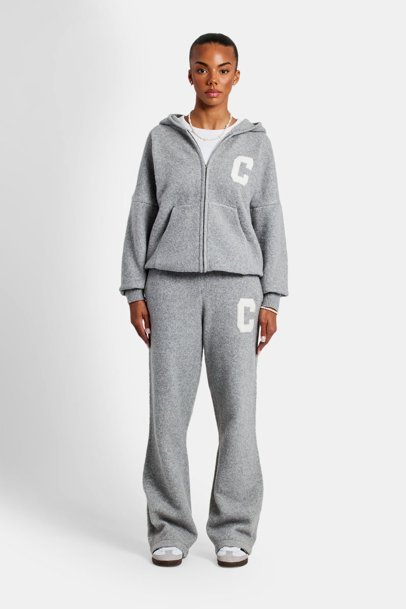 Hooded Zip Through Knitted Tracksuit Grey Womens Sets Shop
