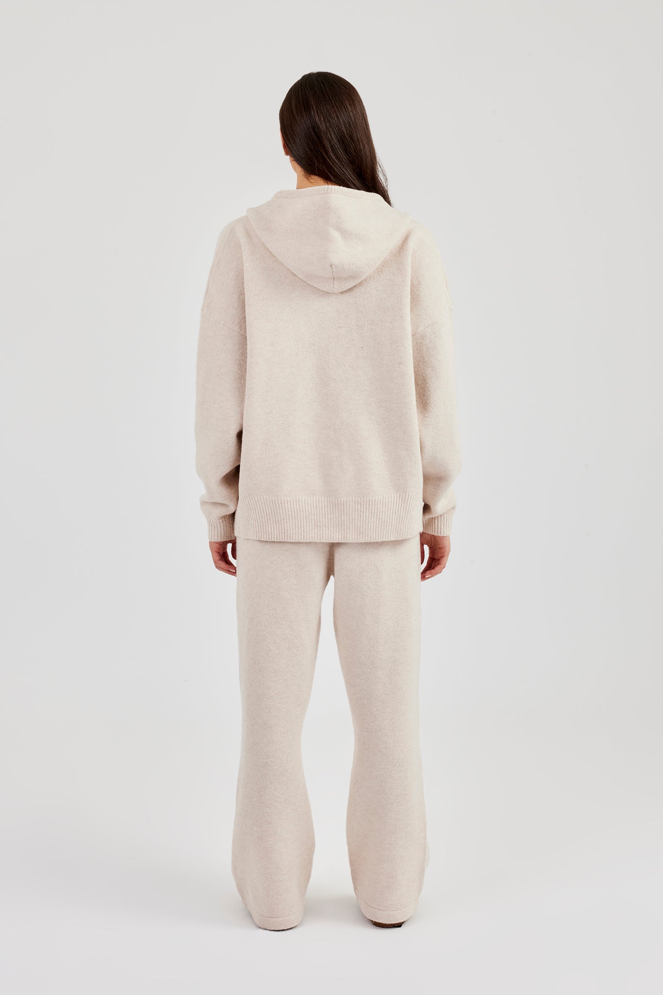 Hooded Zip Through Knitted Tracksuit - Off White