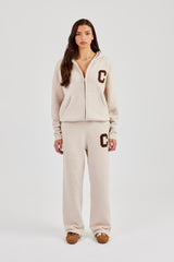 Hooded Zip Through Knitted Tracksuit - Off White