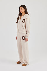 Hooded Zip Through Knitted Tracksuit - Off White
