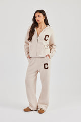Hooded Zip Through Knitted Tracksuit - Off White