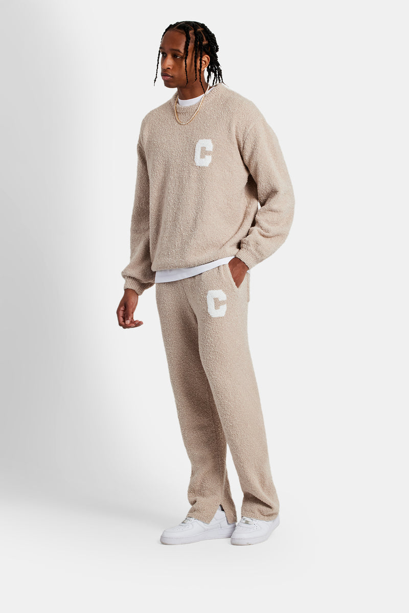 Textured Knitted Sweater Tracksuit Beige Mens Sets Shop