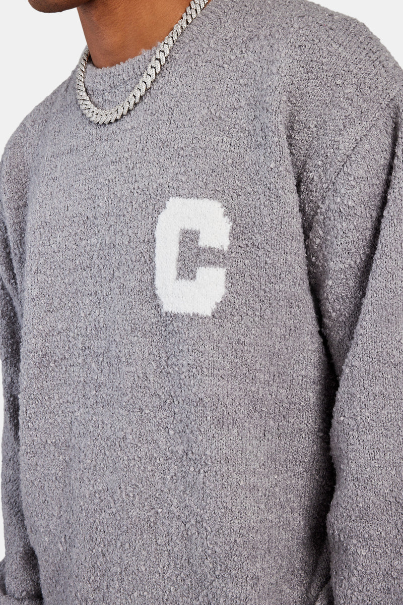 Textured Knitted Sweatshirt - Grey
