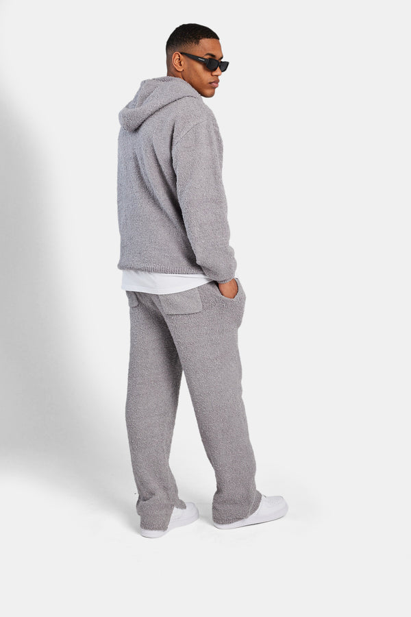 Textured Knitted Hooded Tracksuit - Grey