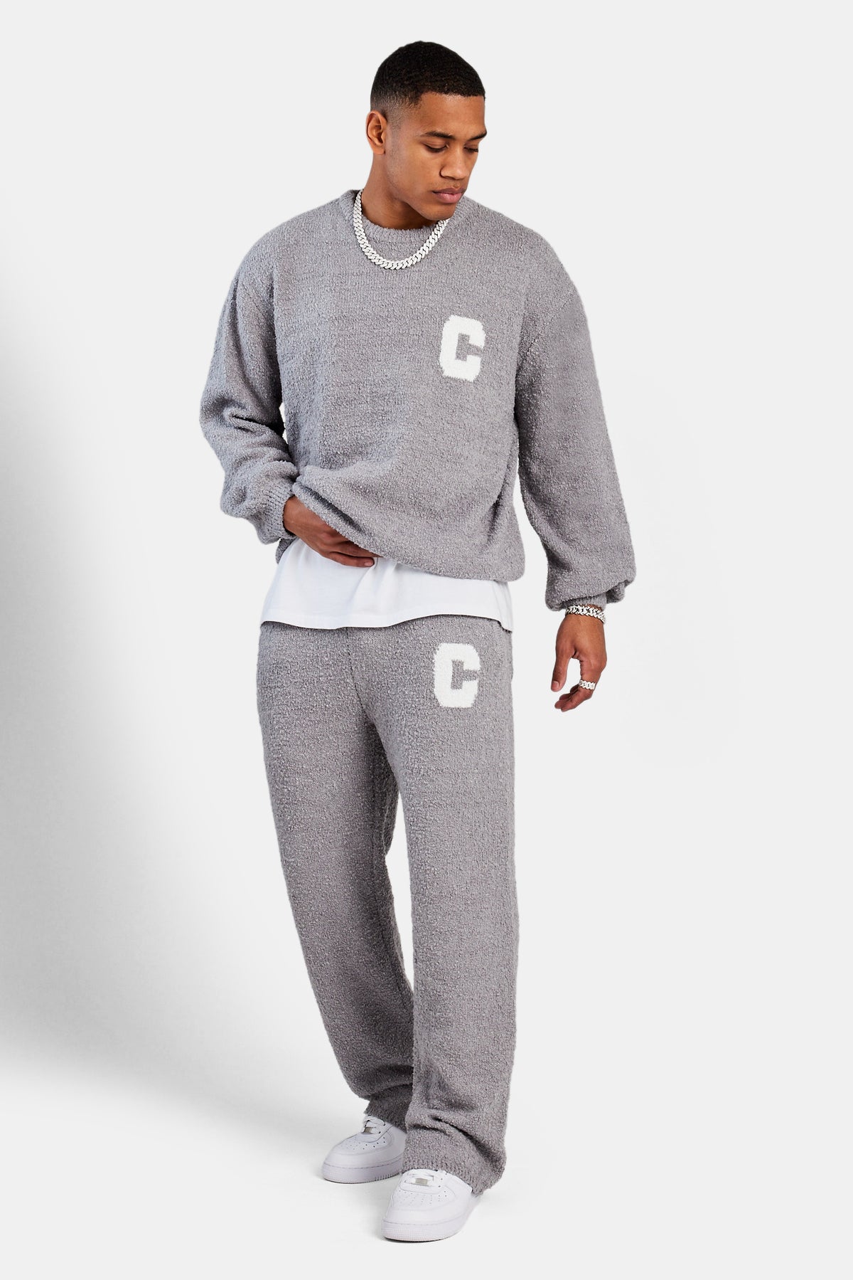 Textured Knitted Sweat Tracksuit- Grey Mens Sets Shop