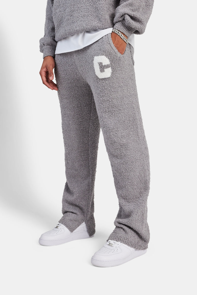 Textured Knitted Sweat Tracksuit- Grey