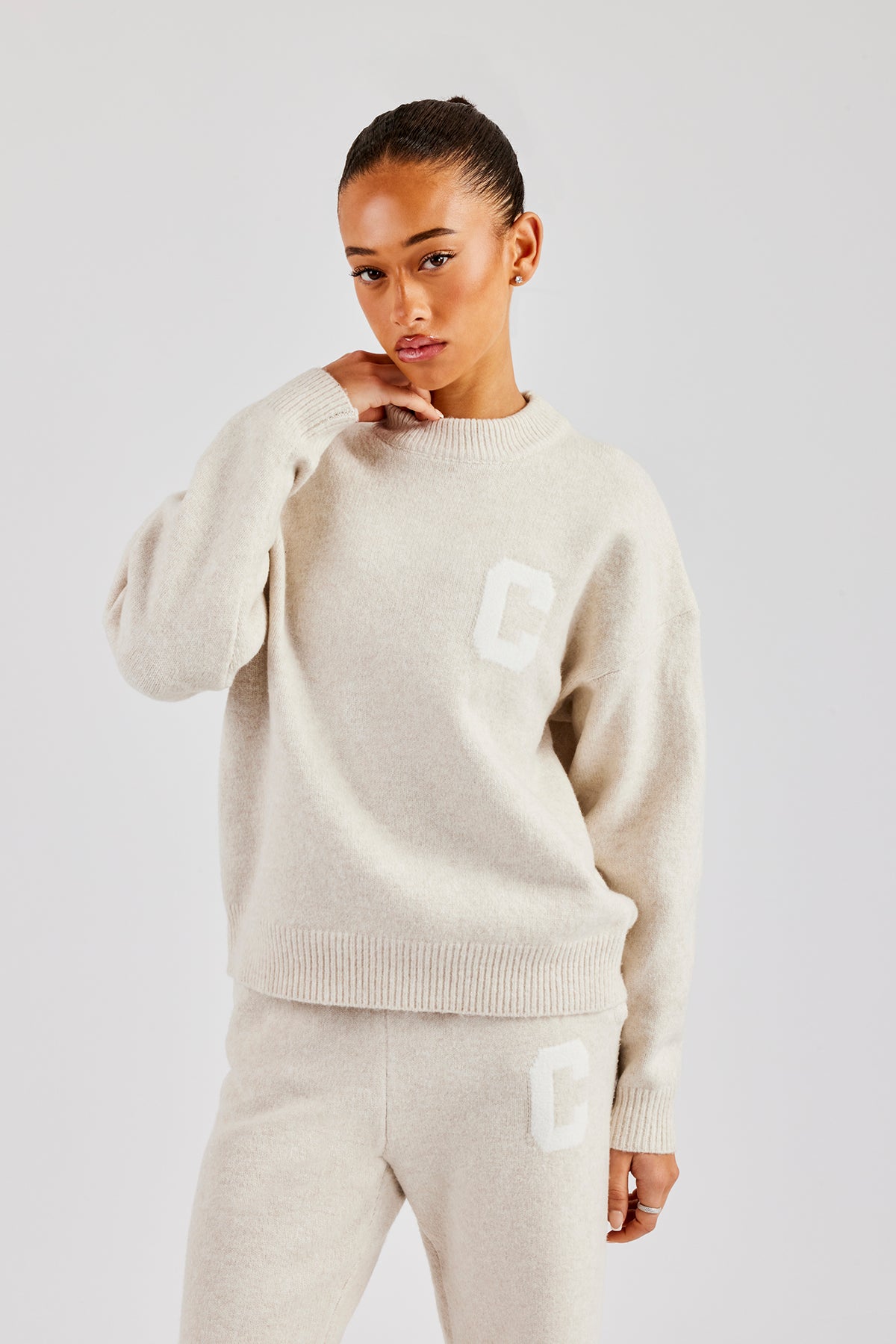 C Knitted Sweatshirt - Oatmeal | Womens Knitwear | Shop Knitwear 