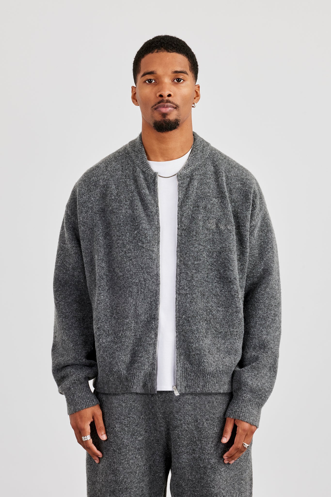 Knitted Bomber Jacket - Grey
