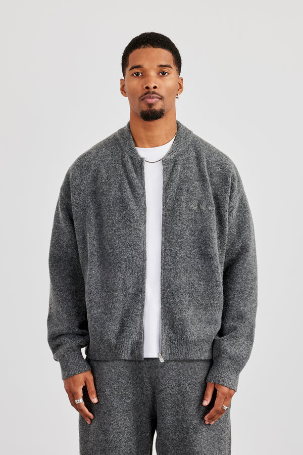 Knitted Bomber Jacket - Grey