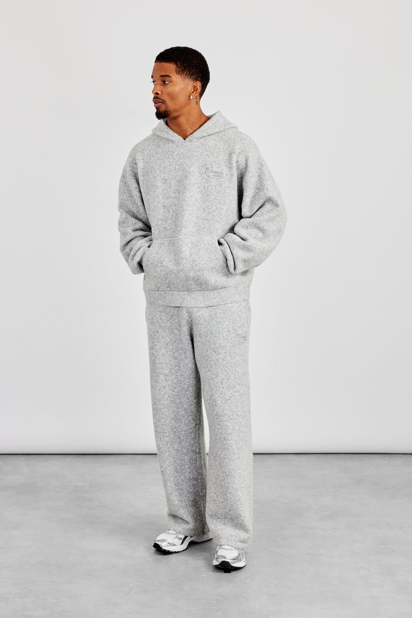 Strukturierter Strickhoodie – Grau