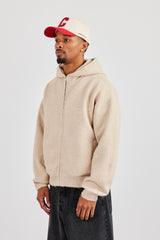 Strickkapuzenpullover mit Reißverschluss – Beige