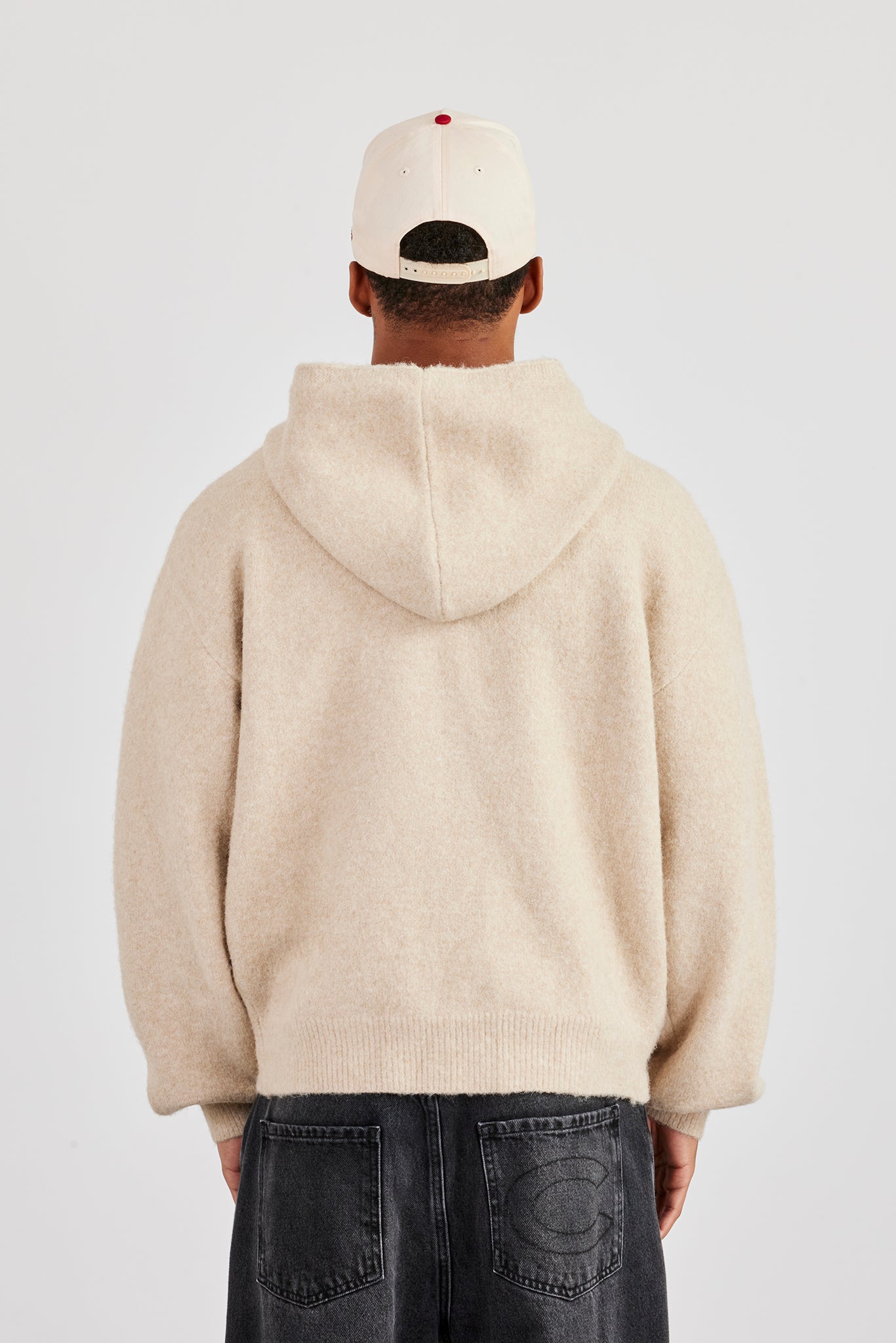 Strickkapuzenpullover mit Reißverschluss – Beige