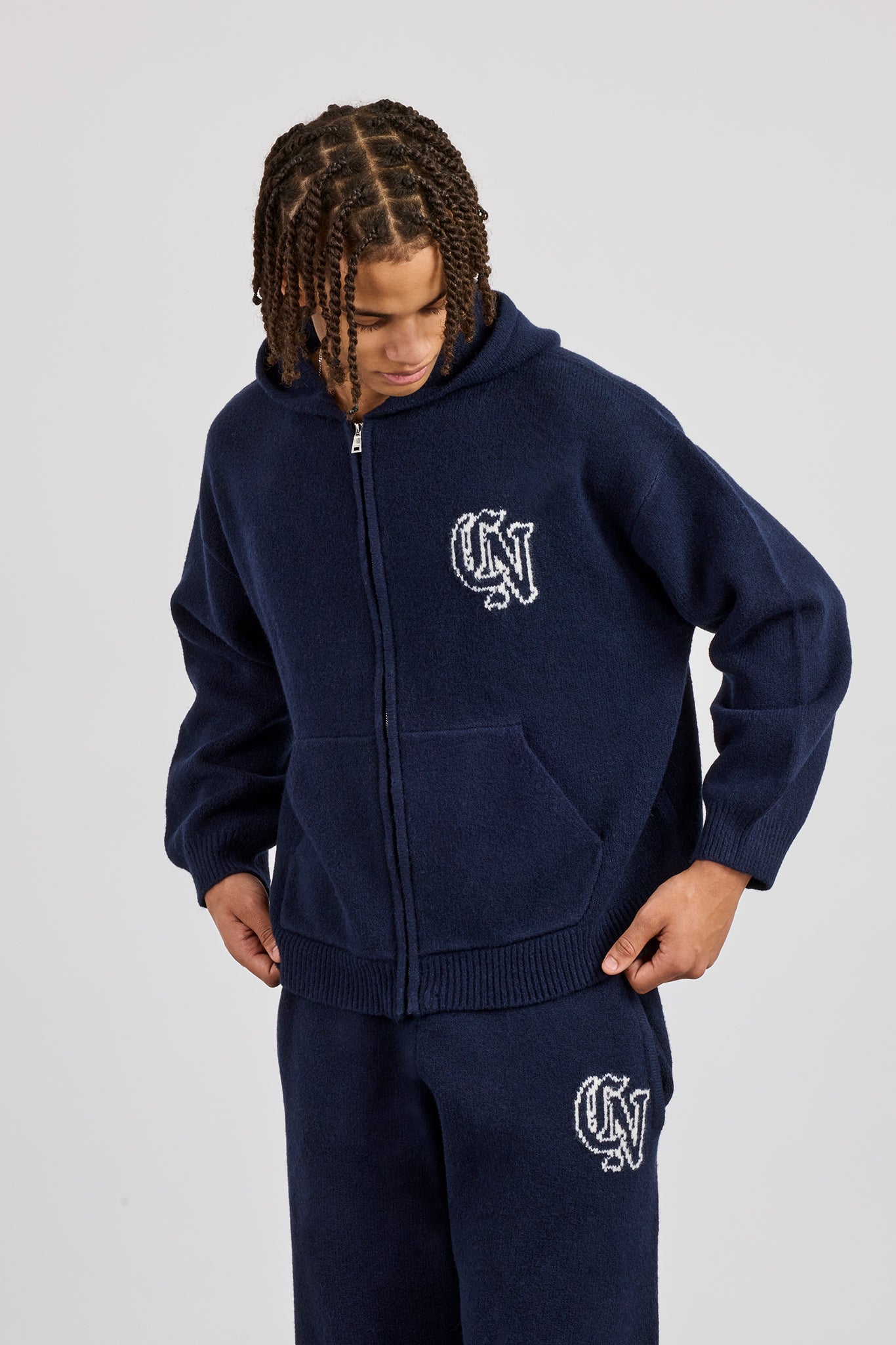 CN Strick-Kapuzenjacke mit Reißverschluss – Marineblau