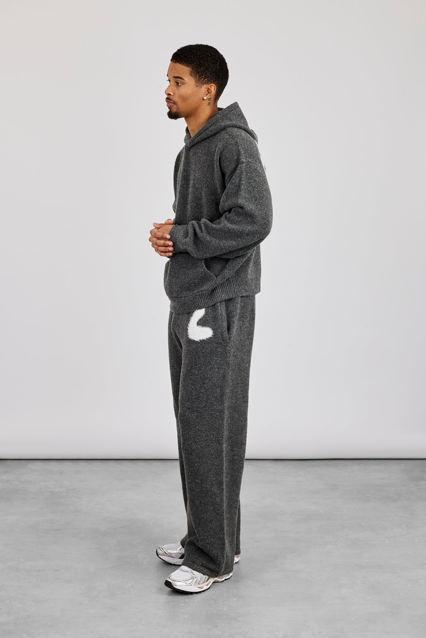 Oversized Knitted Intarsia Hoodie & Relaxed Jogger - Charcoal