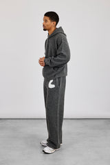 Oversized Knitted Intarsia Hoodie & Relaxed Jogger - Charcoal