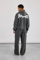 Oversized Knitted Intarsia Hoodie & Relaxed Jogger - Charcoal
