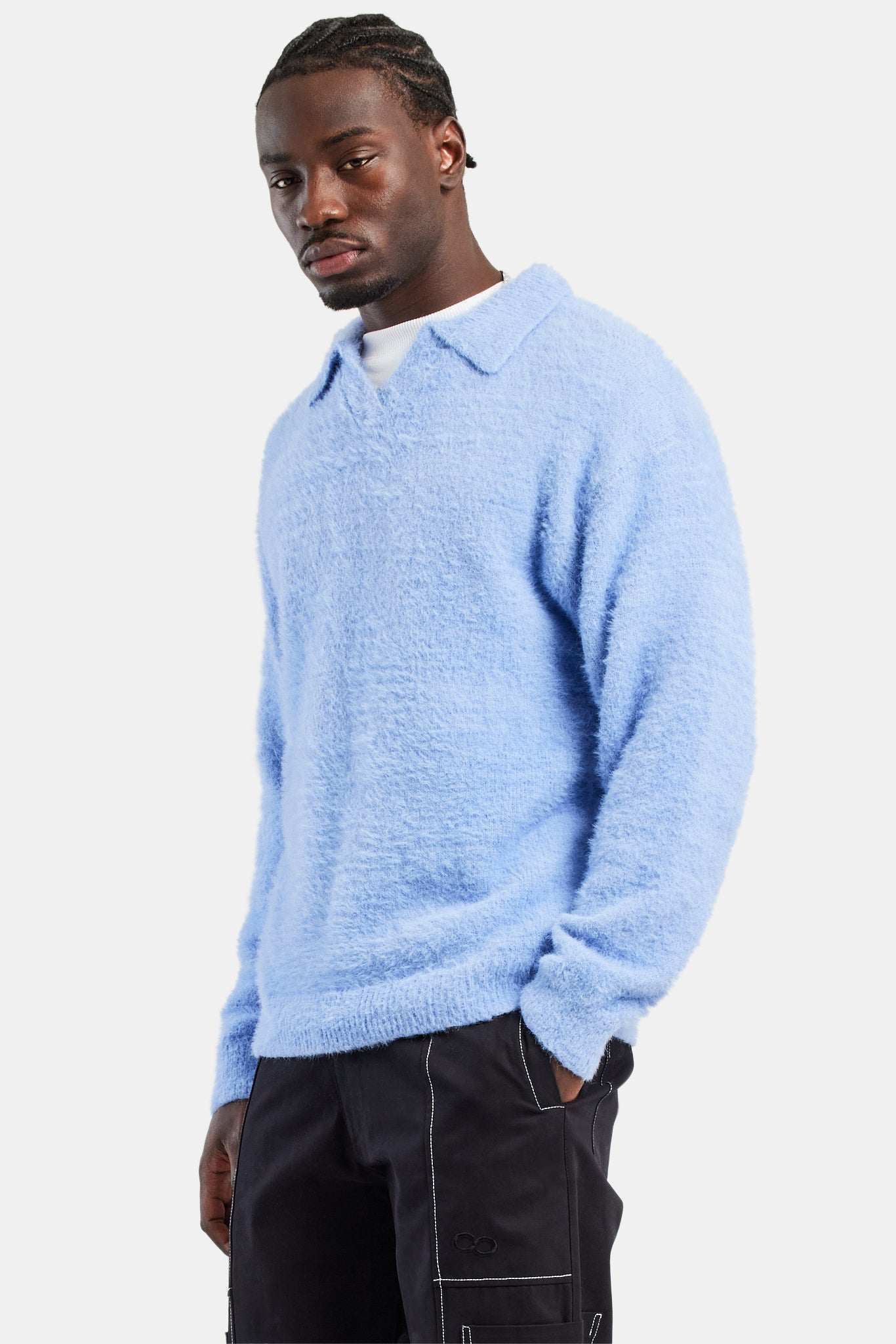 Knitted V Neck Polo - Powder Blue | Mens Knitwear | Shop Knitwear