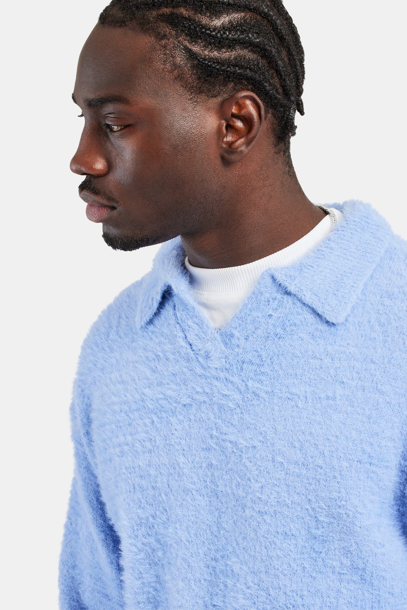 Knitted V Neck Polo - Powder Blue | Mens Knitwear | Shop Knitwear