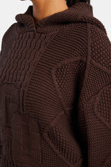 Womens CCC Cable Knit Varsity Hoodie - Chocolate