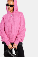 Womens CCC Cable Knit Varsity Hoodie - Pink