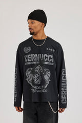 Long Sleeve Dice Graphic T-Shirt - Black