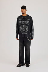 Long Sleeve Dice Graphic T-Shirt - Black