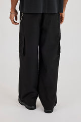 Textured Nylon Cargo Trouser & Star Outline Jean Chain - Black