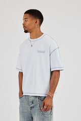 Amor Contrast Stitch Tonal Boxy T-Shirt - Blue