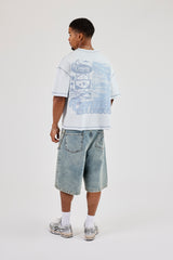 Amor Contrast Stitch Tonal Boxy T-Shirt - Blue