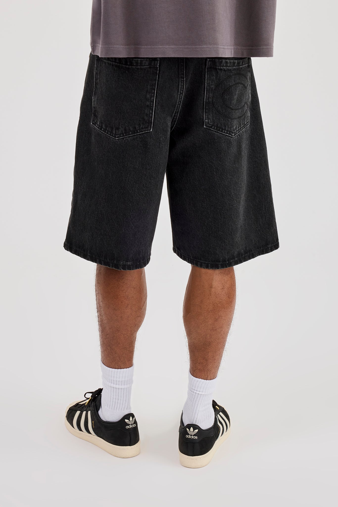 Denim Applique Jort - Washed Black