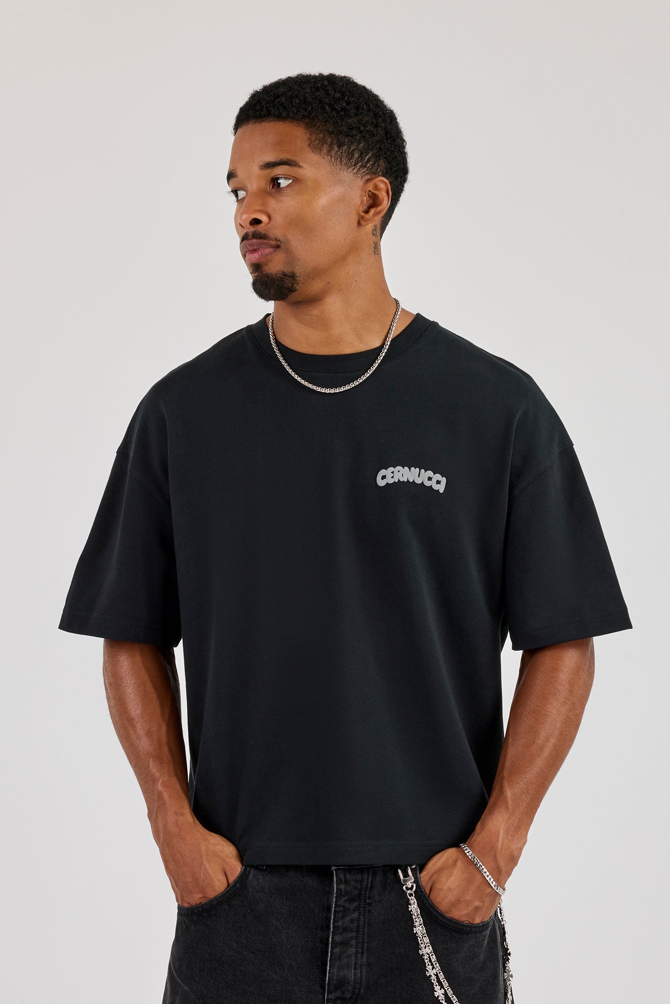 Cernucci Bubble Puff Print Boxy T-Shirt - Black | Mens Tees