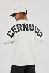 Oversized Cernucci Distressed Graphic T-Shirt - Off White