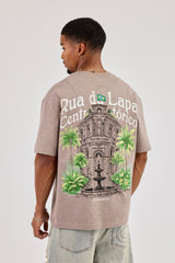 Rua Da Lapa Graphic Slub T-Shirt - Taupe
