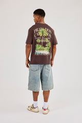 Washed Palm Graphic T-Shirt - Chocolate