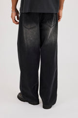 Mens Baggy Jean & 10mm Star Outline Jean Chain - Washed Black