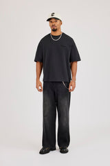 Mens Baggy Jean & 10mm Star Outline Jean Chain - Washed Black