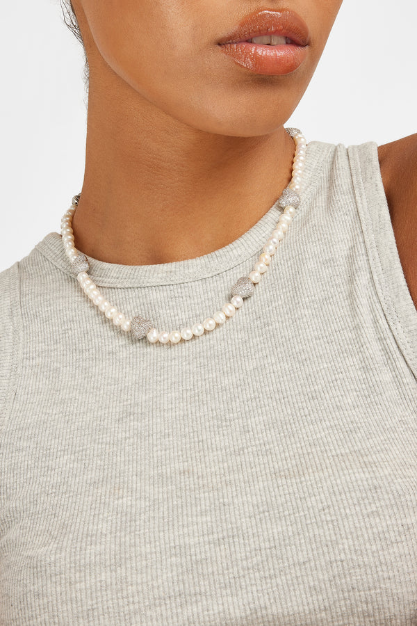 Freshwater Pearl and Iced Heart Necklace
