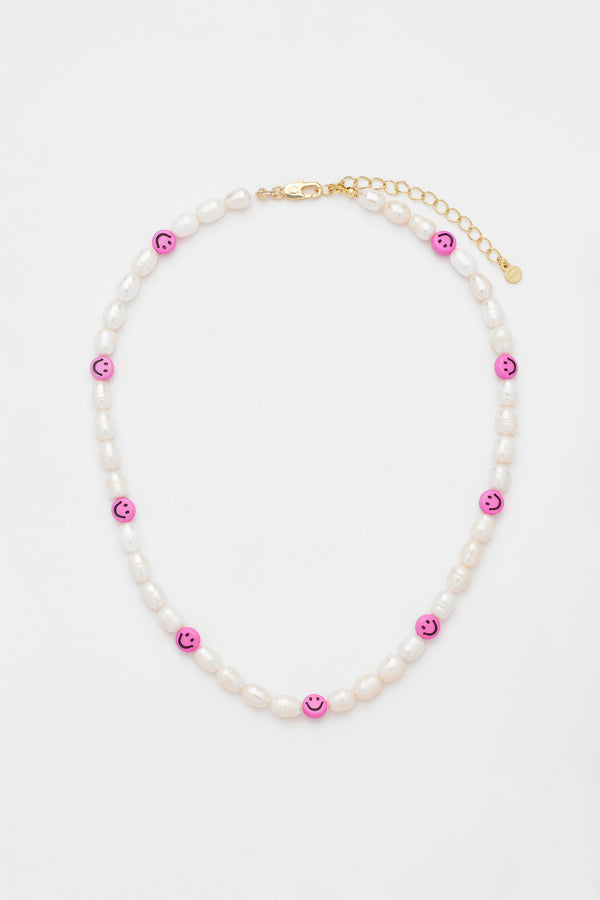 Freshwater Pearl and Pink Face Motif Necklace