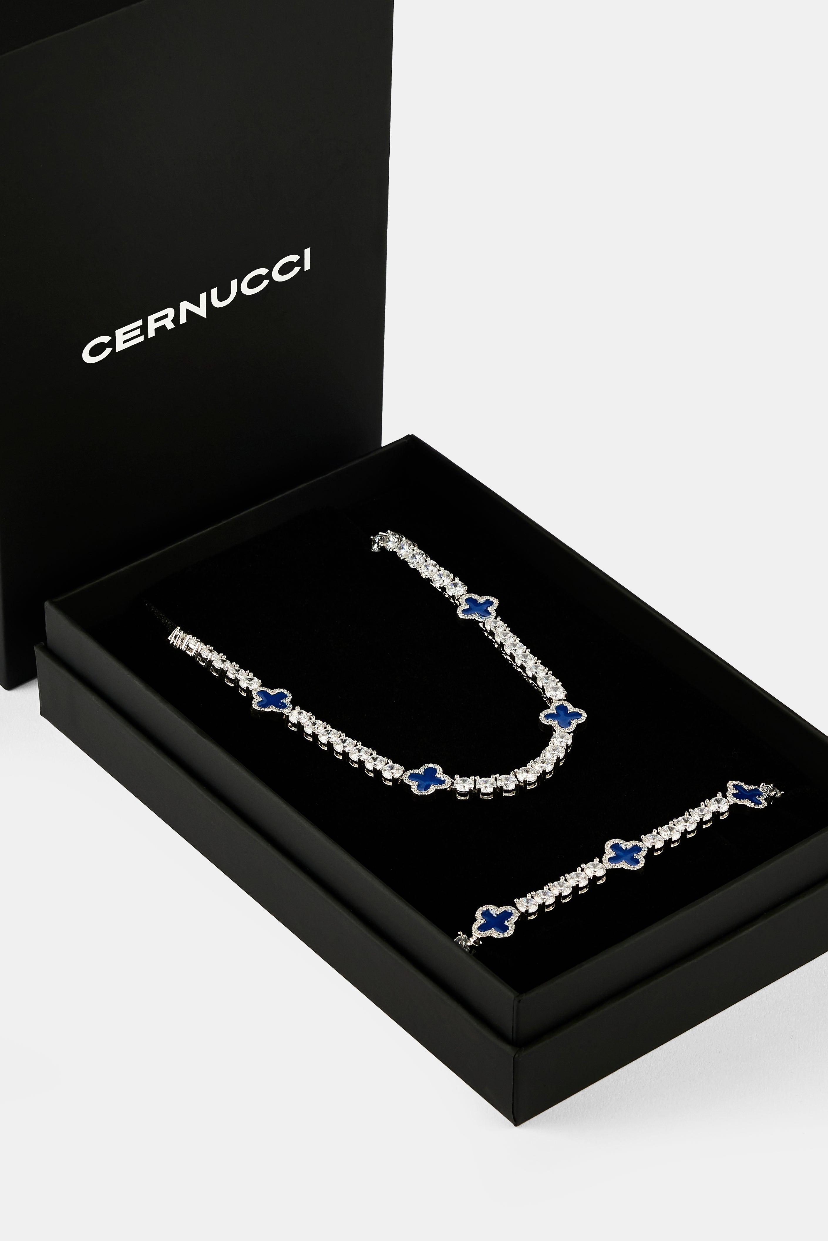 Blue Motif Tennis Chain & Bracelet - 5mm