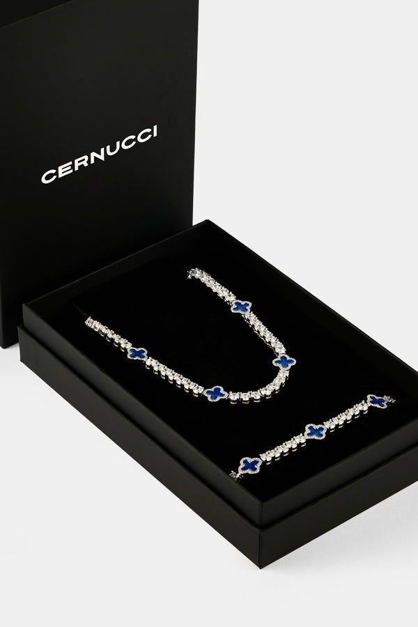 Blue Motif Tennis Chain & Bracelet - 5mm