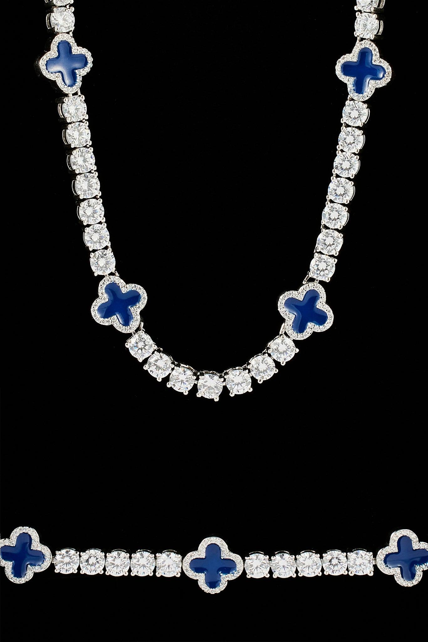 Blue Motif Tennis Chain & Bracelet - 5mm