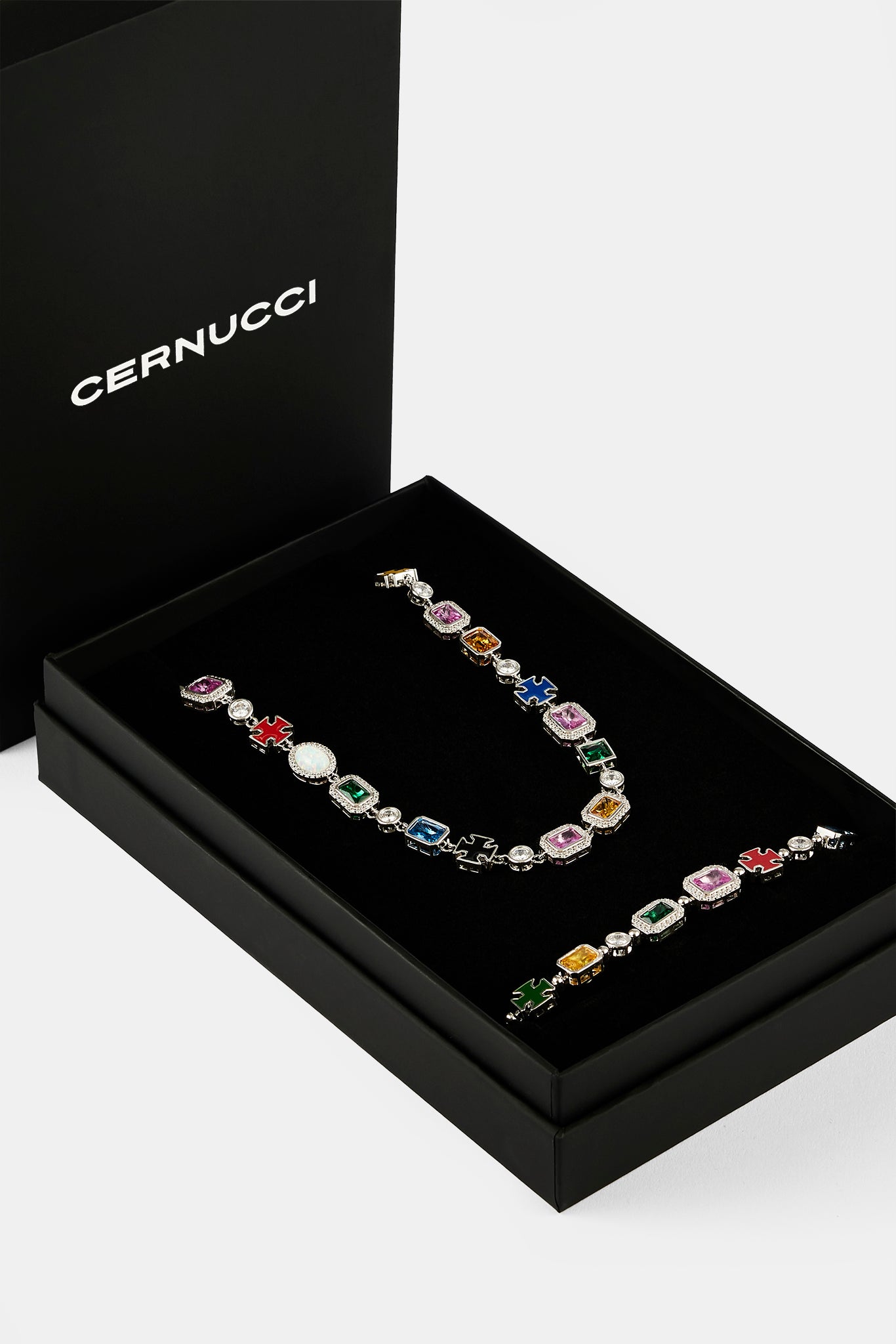 Multi Gemstone Motif Necklace & Bracelet - White - 10mm