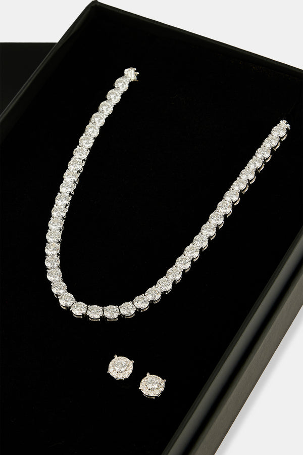 Moissanite Tennis Chain & Cluster Stud - 5mm