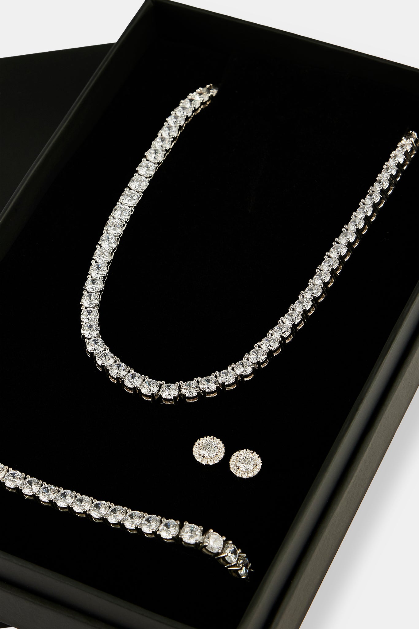 Moissanite Tennis Chain, Bracelet & Cluster Stud - 5mm